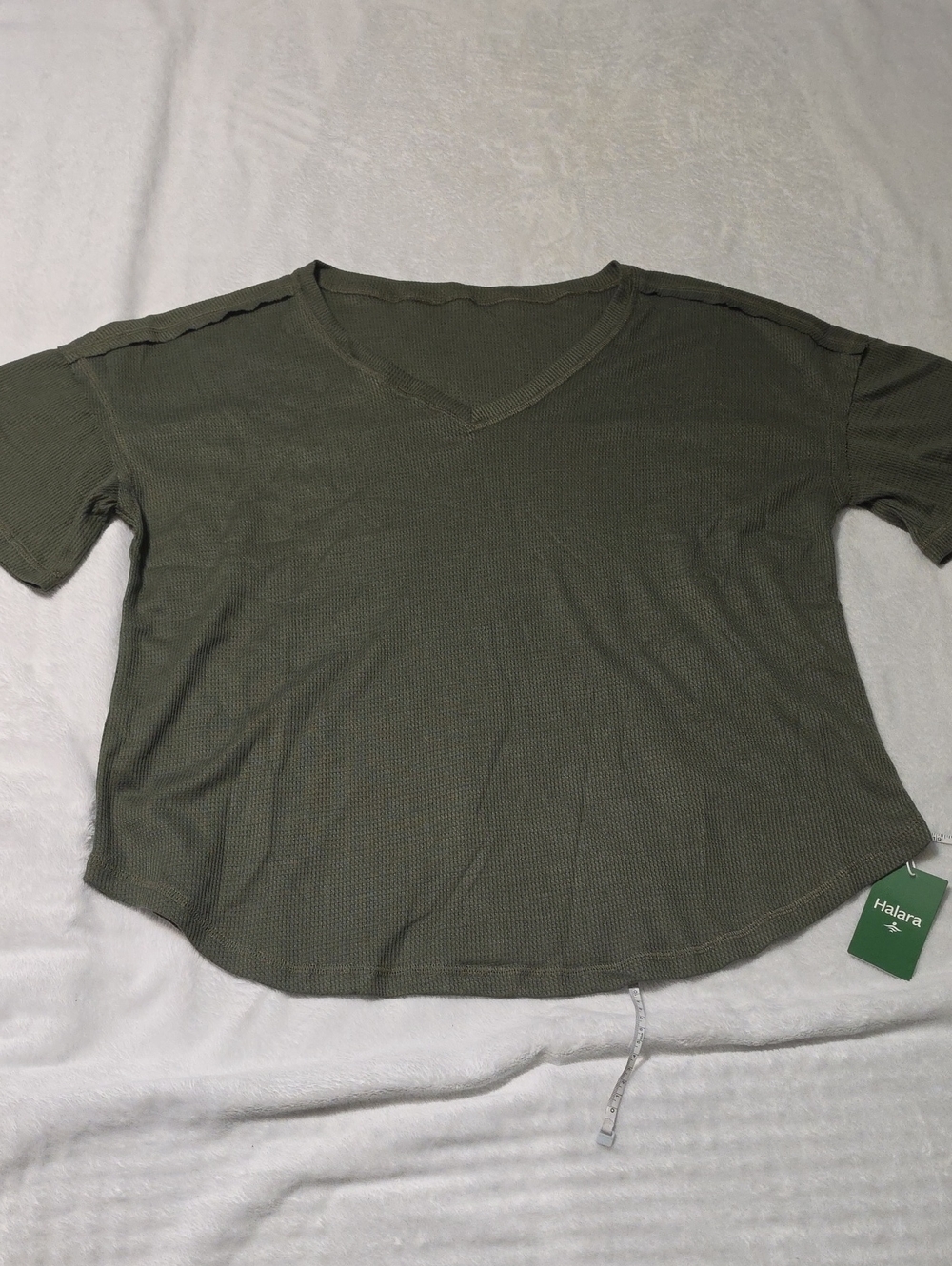 Nwt Halara Women's Olive Green V‑Neck Waffle Tee #642